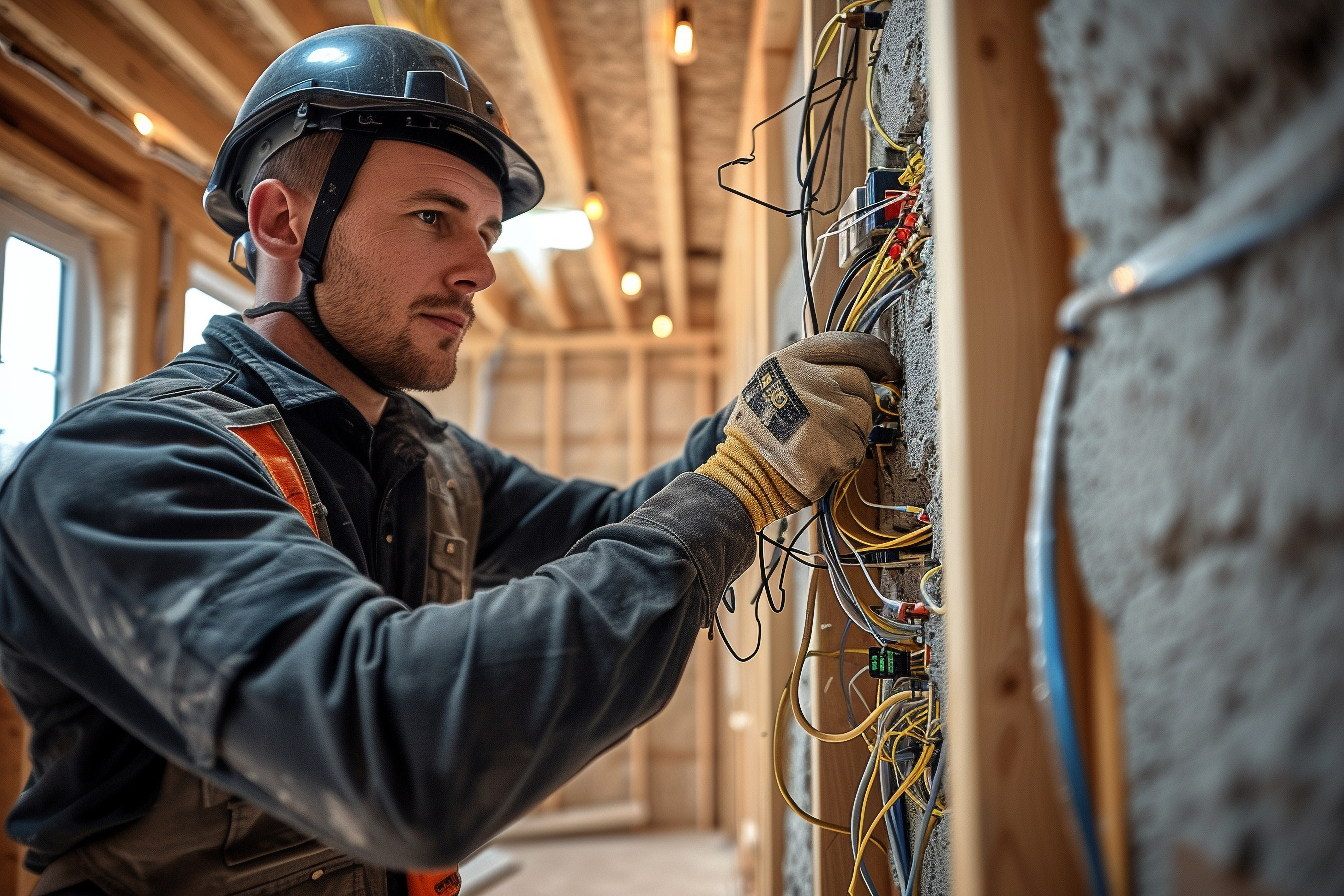 Electrician wiring a house interior